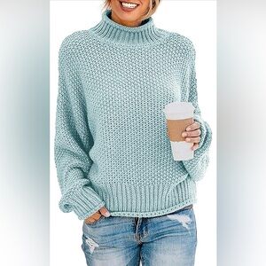 Cozy Green Cowl Neck Sweater with Textured Knit